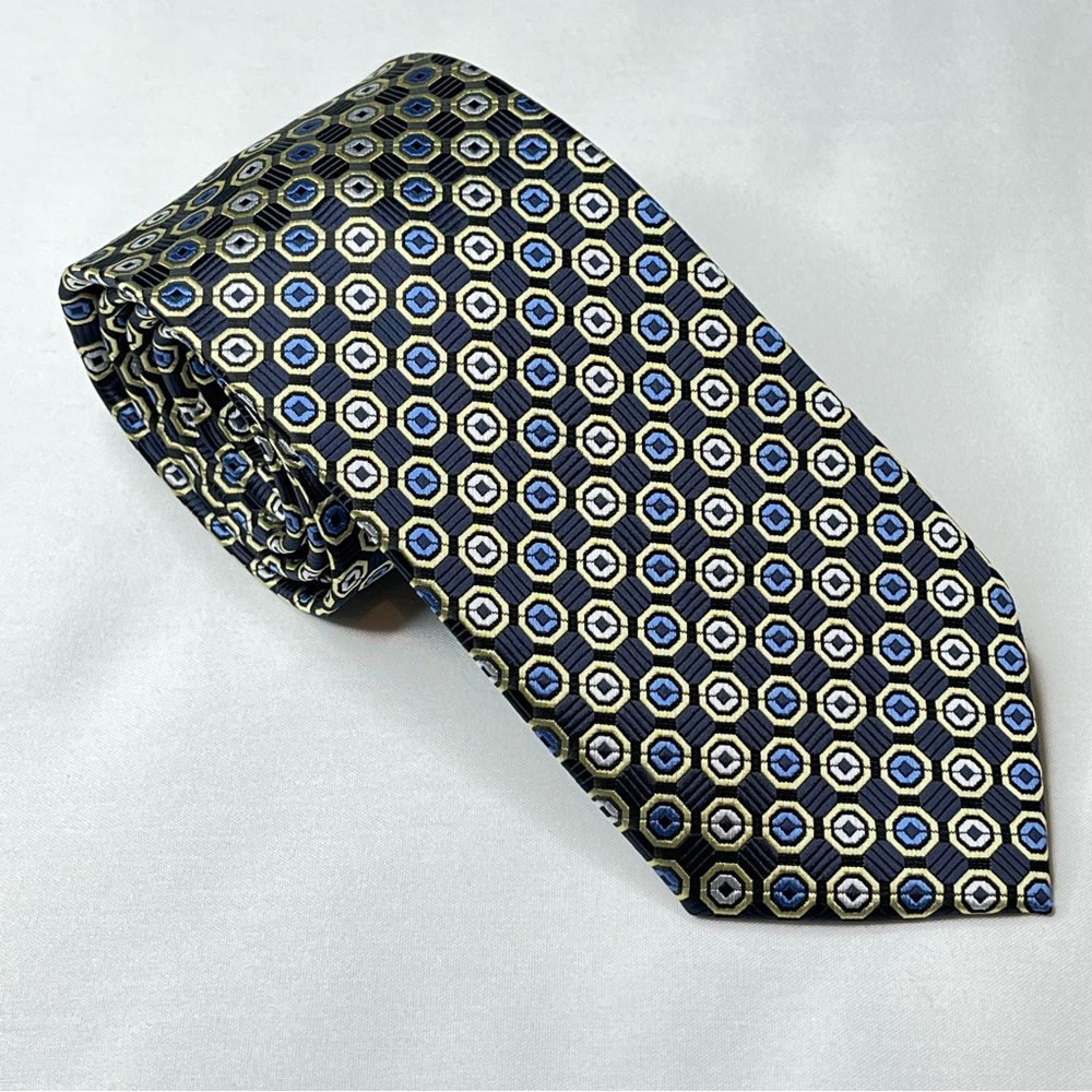 Giorgio Brutini Collezione Men's Geometric Neck Tie. Black, Blue & Yellow.